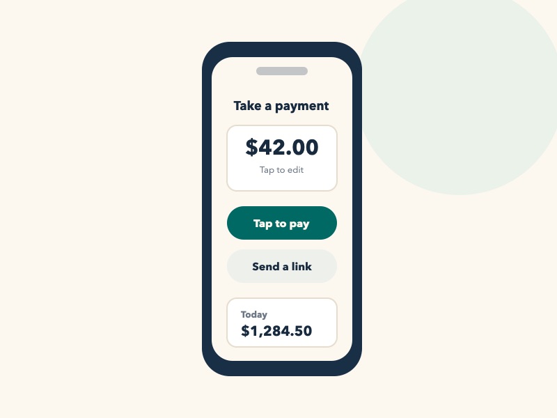 Mobile app screen for taking a payment by tap or payment link